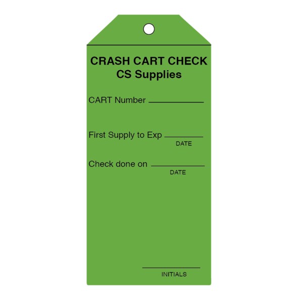 Label, Crash Cart Check CS Supplies 6-1/4" x 2-7/8" Green w/Black Pack